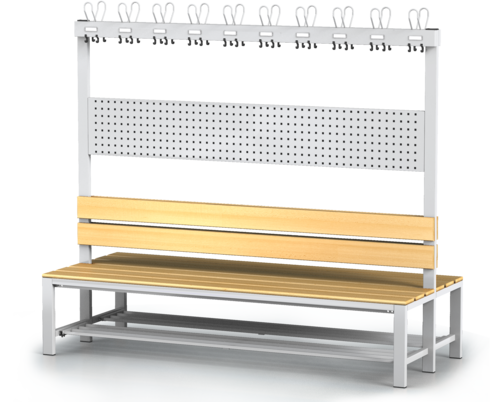 Double-sided benches with backrest and racks, beech sticks -  with a reclining grate 1800 x 2000 x 830